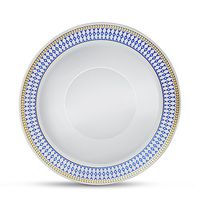 [40 Count - 12oz Bowls] Laura Stein Designer Tableware Premium Heavyweight Plastic White Soup Bowl With Blue & Gold Border Plastic Party & Wedding Bowls Midnight Blue Series Disposable Dishes