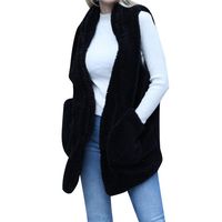 Women's Knit Long Draped Plaid Tunic Sweater Vest Coat with Pockets