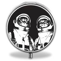 Astronaut Pill Case, Round Stainless Drug Organizer Container Medicine Cover for Pocket Daily&Weekly