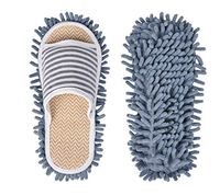 Microfiber Slippers Unisex House Slippers Floor Cleaning Mop Floor Dust Cleaning Tool Men and Women Slippers (Stripe grey, Women11-13/Men 9-11)