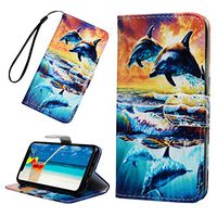 Tom's Village Colorful Printed Wallet Case for iPhone 11 Pro PU Leather Magnetic Flip Cover Shockproof Flexible Soft TPU Shell Ultra Slim Protective Bumper ID/Credit Card Slots Kickstand Dolphins