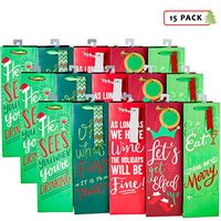 Wrap N Roll Funny Christmas Wine Bottle Bags Gift Bag with Handles, Metallic Foil Hot Stamp and Glitter for Xmas Holiday Gift Giving, Cheers & Parties (Set of 15) (4.5" x 14", Style B)