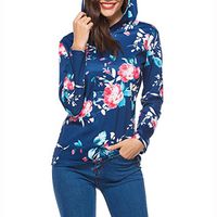 DEATU Women Fashion Casual Print Long Sleeve Fit Hooded Pullover Hoodie Sweatshirt Tops Blouse (XXL, Dark Blue)