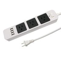 Power Strip 2 Prong Extension Cord 6.6-Foot Power Cord with 3 Outlets and 4 USB Surge Protector Flat Plug (White-Black)