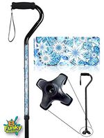 Adjustable Walking Cane Foam Handle Quad Footed Four Pointed Cane Tip Snowflake Holiday Design