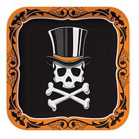 Creative Converting 8 Count Square Paper Plates, 9", Top Hat Terror