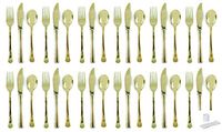 Metallic Gold Plastic Cutlery Set for 12 Guests (36 pcs) plus 12 cutlery rings