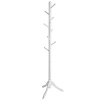 VASAGLE Coat Rack Free Standing with 8 Hooks, 18.5 Inch Dia. Sturdy Base, Solid Wooden Coat Stand Tree for Clothes, Hats, Handbags, Purses, White URCR01WT
