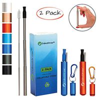 DoboStraw™ Collapsible Stainless Steel Reusable Straw with Aluminum Keychain Caring Case | Collapsable Cleaning Brush Included | Bonus Soft Silicone Straw Tip Included (2pack Dark Blue/Orange)