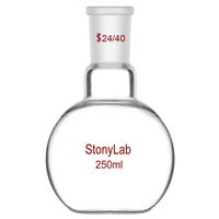 StonyLab Glass 250mL Heavy Wall Single Neck Flat Bottom Boiling Flask, with 24/40 Standard Taper Outer Joint - 250mL