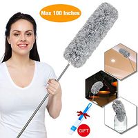Microfiber Duster with Extendable Handle Extension Pole Extra Long 100 inches, Washable Bendable Head Lint Free Feather Dusters for Cleaning Car High Ceiling Fan Cobweb Blinds Keyboard Furniture Home
