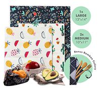 Beeswax Food Wrap Set (3PCS) - Reusable Bees Wax Cover Paper Wraps for Food Storage - Eco Friendly, Sustainable, Plastic Free Beeswrap Set - 2 Medium & 1 Large Bee Wrap - BONUS: Bamboo Utensil Set