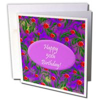 3dRose Wild Purple 50th Birthday Design - Greeting Cards, 6 x 6 inches, set of 6 (gc_39558_1)