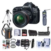 Canon EOS-5D Mark IV Digital SLR Camera Body Kit with EF 24-70mm f/4L is Lens - Bundle with 64GB U3 SDXC Card, Holster Case, Tripod, Spare Battery, Battery Grip, Software Package, and More