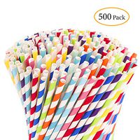Hiware 500-Pack Biodegradable Bulk Paper Straws - 10 Different Colors Rainbow Stripe Paper Drinking Straws - Paper Straws for Juices, Shakes, Smoothies, Party Supplies Decorations