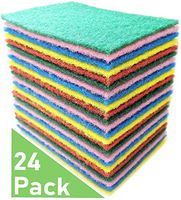 Bundaloo 24 Pack Scouring Pads Scrubbers Set in Red, Yellow, Pink, Green and Blue - Multipurpose, Non Abrasive, Non Scratch - Synthetic Fiber Cleaning and Scouring Scrubs - 6x4 Inches