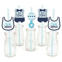 It’s a Boy - Paper Straw Decor - Blue Baby Shower Striped Decorative Straws - Set of 24