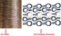 10' (304cm) x 0.35" Copper Ground Strap Cable+ Do-It-Yourself Terminal Kit. Braided Wire