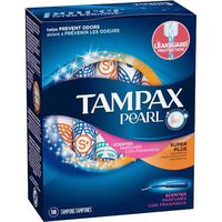 Tampax Pearl Tampons, Plastic Applicator, Super Plus Absorbency, Fresh Scent - 18 ea., Pack of 5