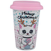 Lux Accessories Christmas Meowy Kitty Cat Happy Sippy Coffee Drink 8OZ Cup Candy Cane Stocking