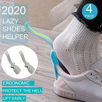 Lazy Shoes Helper,Handled Shoe Horn,Portable Shoe Lifting Helper,Sock Slider Handled Shoe Horn Easy On Easy Off,Travel Shoe Helper for Men,Women, Child, Elderly,Disabled (Grey,4 Packs)