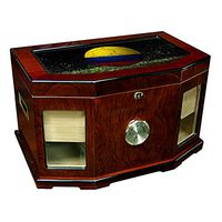 Large Premium Desktop Humidor - Glass Top - Flag of Colombia (Colombian) - Soccer Design - 300 Cigar Capacity - Cedar Lined with Two humidifiers & Large Front Mounted Hygrometer.