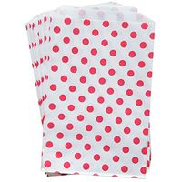 25 Pink Polka Dots on White Middy Bitty Flat Paper Bags 5 X 7 1/2 Inches
