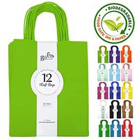 12CT Medium Lime Green Biodegradable, Food Safe Ink & Paper, Premium Quality Paper (Sturdy & Thicker), Kraft Bag with Colored Sturdy Handle
