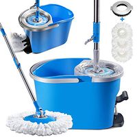 Spin Mop and Bucket Set with 3 Mop Pads Refills and Cleaning Brush Foot Pedal 360 Mop and Bucket System for Hardwood Laminate Ceramic Marble Vinyl Tile Floors Cleaning