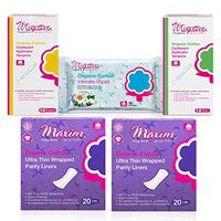 Maxim Organic Cotton Tampons with Applicator, Panty Liners and Feminine Wipes Combo Pack Chlorine/Dioxin/Chemical Free Organic Regular Tampons Super Tampons Pantiliners and Intimate Wipes, 5 Pack, 90