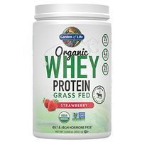 Garden of Life Certified Organic Grass Fed Whey Protein Powder - Strawberry, 12 Servings, 21g California Grass Fed Protein plus Probiotics, Non-GMO, Gluten Free, rBST & rBGH Free, Humane Certified