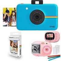 Polaroid Snap Instant Digital Camera (Blue), with Extra Paper and Kids Instant Print Camera & Video Camcorder Bundle with Frames, Filters for Hours of Fun - Pink