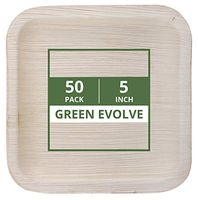 Green Evolve 810017651467 Palm Leaf Set (50 Pack) | 5" Appetizer or Dessert Plates | Heavy Duty Ecofriendly Disposable Dinnerware |, 5" Square, Light Brown