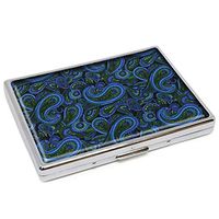 Blue and Green Paisley Cigarettes Case Design Stainless Steel ID Holder Stylish Credit Card Travel Portable Wallet