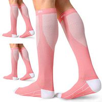 CELERSPORT 3 Pairs Compression Socks 20-30mmHg for Men and Women Nursing Socks (Pink&White, Small/Medium)