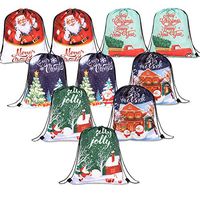 Whaline 10 Pieces Christmas Drawstring Bags Bulk Wrapping Gift Backpack Large Xmas Santa Treat Goodie Bags for Party Favors and Candy