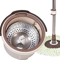 ZHENHAO Spin Mop and Bucket Set with 2 Replacement Microfiber Heads Stainless Steel 360° Rotary Double Drive Household Stainless Steel 2 in 1 Suitable for Kitchen/Bedroom/Living Room