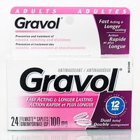 Gravol Immediate & Long-Acting 100mg Dual Relief for Nausea, Dizziness, Vomiting, 24 Caplets