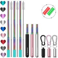 Reusable Straw,Sunnywoo 3 Pack Collapsible Straw Stainless Steel Drinking Straw Portable Telescopic Straw with Case.