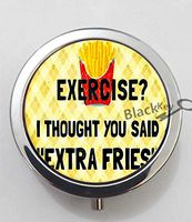 BlackKey Exercise I Thought You Said Extra Fries Quotes 3-Compartment Decorative Pocket Gift Box Case Organizer for Pill, Color 1 -1178