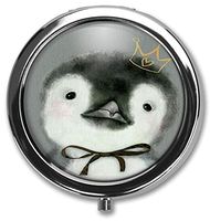Cute Penguins Custom Round Silver Pill Box Pocket 2.1 inches Medicine Tablet Holder Organizer Case for Purse