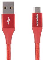 AmazonBasics Double Braided Nylon USB 2.0 A to Micro B Charger Cable | 6 Feet, Red (Renewed)
