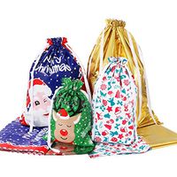 Amosfun Christmas Drawstring Gift Bags 30pcs Assorted Christmas Gift Wrapping Bags Upgraded Christmas Goodie Bags for Birthday Christmas Party