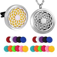 HooAMI 2pcs Aromatherapy Essential Oil Diffuser Necklace and Car Vent Clip - Sunflower Stainless Steel Locket,24 Refill Pads