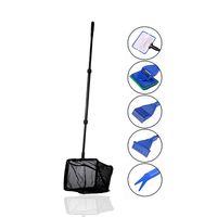 Houkr 6 in 1 Aquarium Fish Tank Cleaning Tool Set，Fishing Net + Gravel Rake + Plant Fork + Scraper + Sponge Brush Glass Extensible Long Handle Fish Tank Telescopic Cleaning Tools for Aquarium