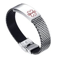 OIDEA Stainless Steel Rubber Medical Alert Identification Mesh Cuff Bangle Bracelet for Men