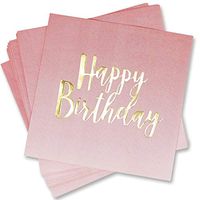100 Count Happy Birthday Napkins 3 Ply Pink Ombre Luncheon Napkin with Metallic Gold Foil for Dinner Celebration Party Favor Supplies Decorations by Gift Boutique