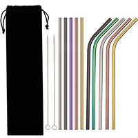 Hestya 10 Pieces Reusable Metal Drinking Straws, Stainless Steel Straws with 2 Pack Cleaning Brushes, Bent and Straight Straws (Multicolor)