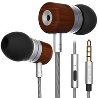 HAOMEJA Music Headphones/Earphones/Earbuds in Ear Headphones Extra bass Earbuds for Android Phones Small Earbuds Ear Buds with mic Musician On-Ear Headphones 3.5mm Wired Earbud Silver Red Wood
