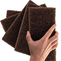 Heavy Duty XL Brown Scouring Pad 100 Pack. 10 x 4.5in Large Multipurpose Nylon Scrubbing Sponges. Clean Bathrooms, Kitchens, Counters and Floors to Erase Grime and Make Surfaces Sparkle